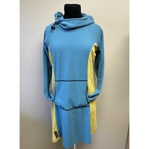 Melanzana Micro Grid fleece Hoodie Dress Medium Colorblock Athleisure EUC